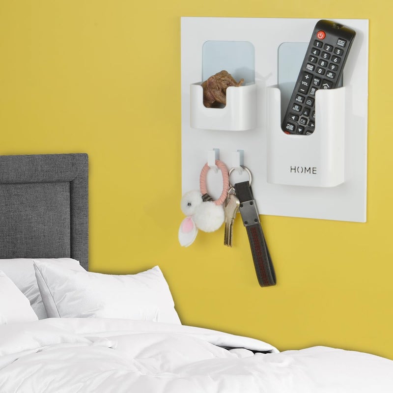 OKOMATCH Bedside Shelf - Stick On Wall Mounted Bed Room,Dorm,Office Adhesive Floating Accessoies Caddy Organizer/Holder for Phone,Glasses,Remote Control,Keys,Pens - Plastic Material- White - Image 1